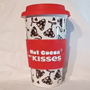 Hershey's Galerie Kisses Hot Cocoa Ceramic Travel Mug With Lid. Red and White.